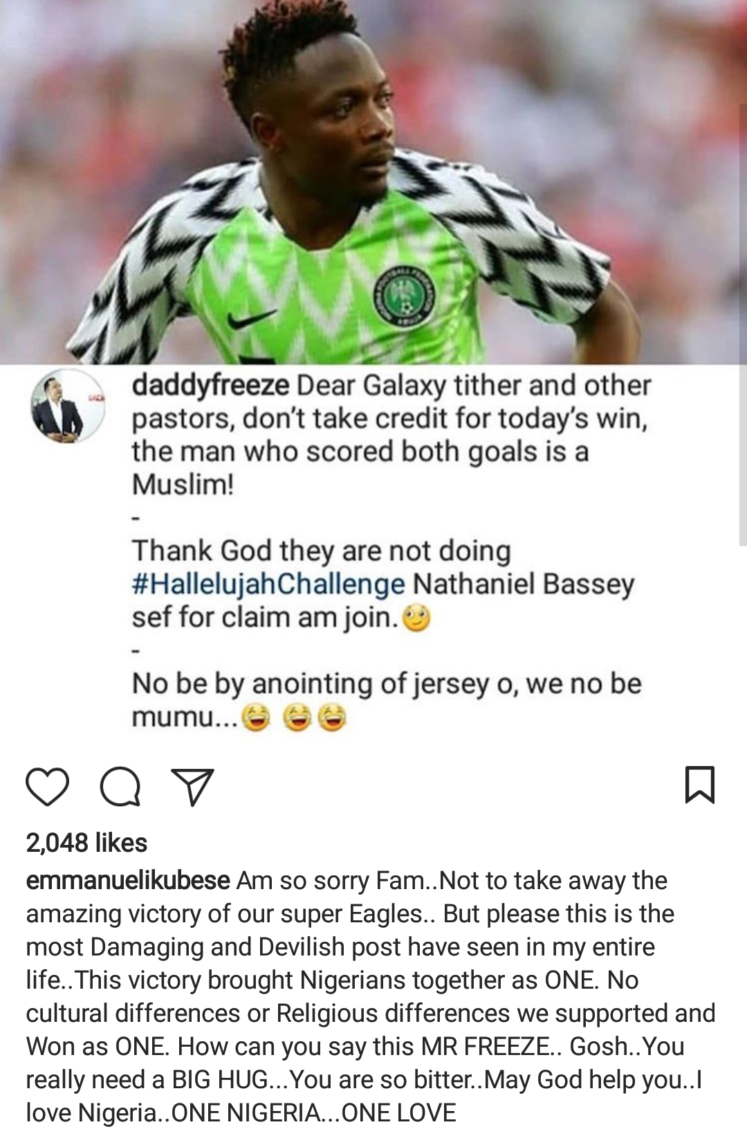 "You Are So Bitter, May God Help You”- Emmanuel Ikubese Blasts Daddy Freeze Over Post On Ahmed Musa %Post Title