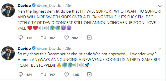 "F**k Them, Nah The Highest Dem Fit Do" - Davido Slams As He Is Denied Eko Atlantic As Concert Venue %Post Title