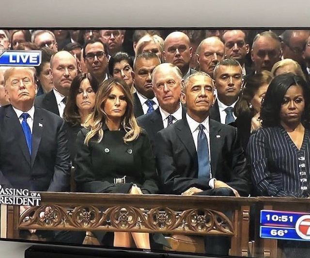 Video: The Trumps and The Obamas at George H.W Bush’s funeral